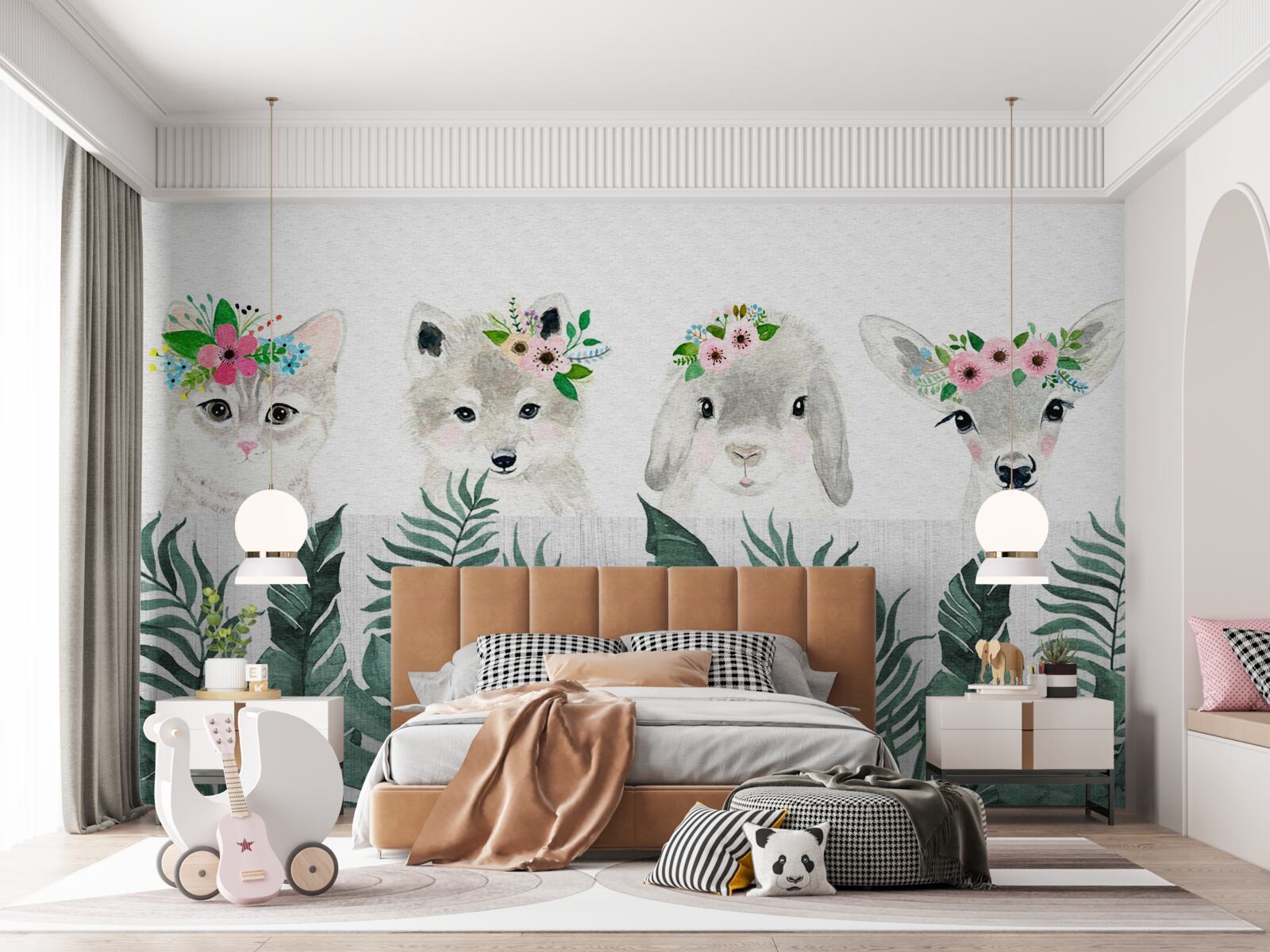 Fototapeten Tiergesichter mit Blumen