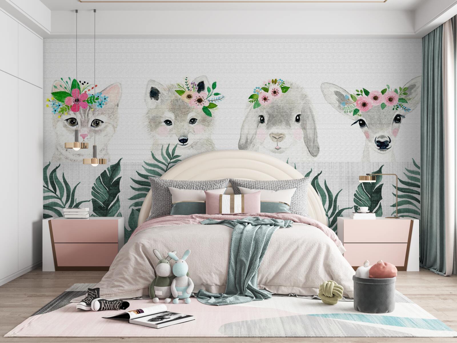 Fototapeten Tiergesichter mit Blumen