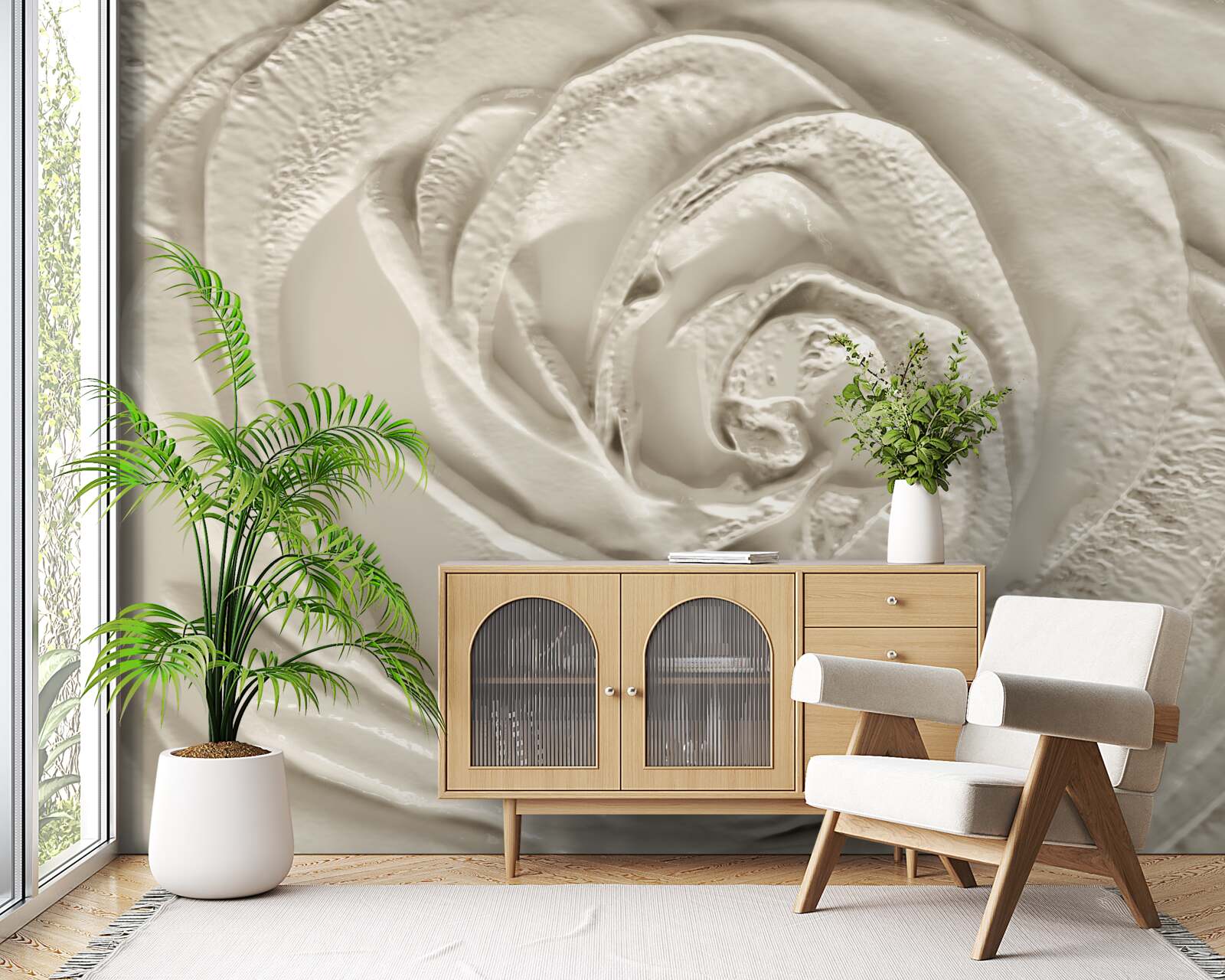 Fototapeten Gipsrelief mit dem Bild der Rose