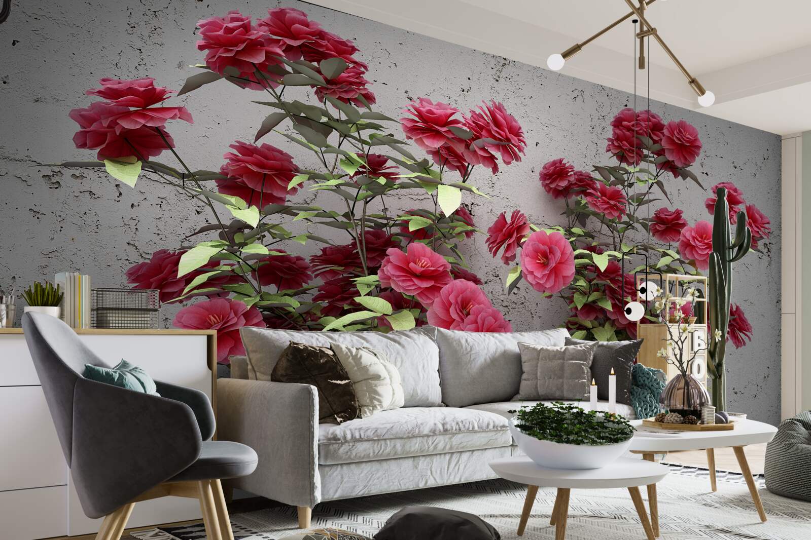 Fototapeten Rosa Blüten mit grünen Blättern