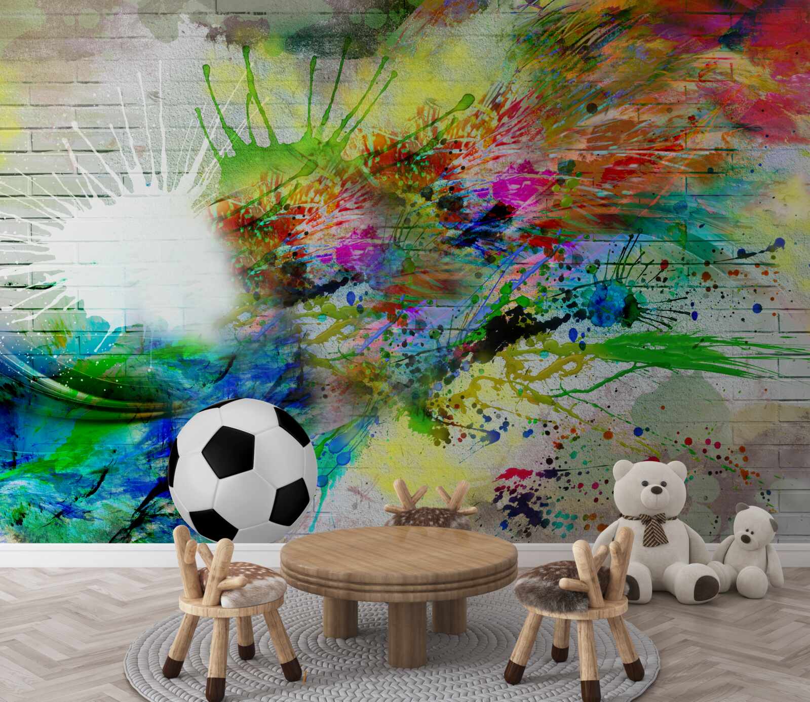 Fototapeten Fußball vor dem Hintergrund einer hellen Wand