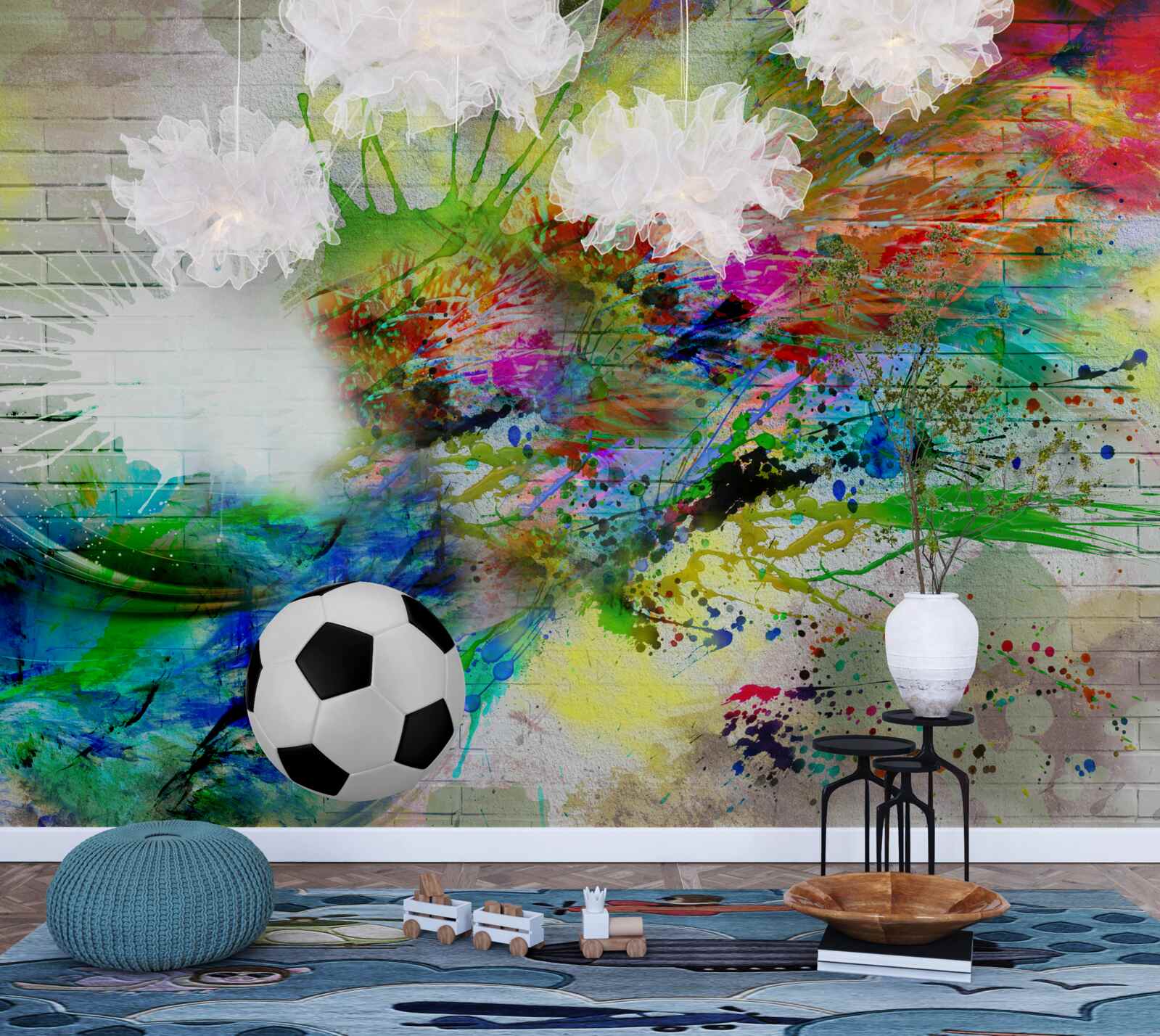 Fototapeten Fußball vor dem Hintergrund einer hellen Wand
