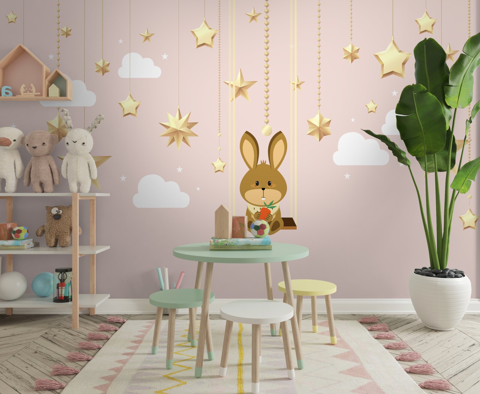 Fototapeten Der Hase schwingt auf einer Karottenschwung
