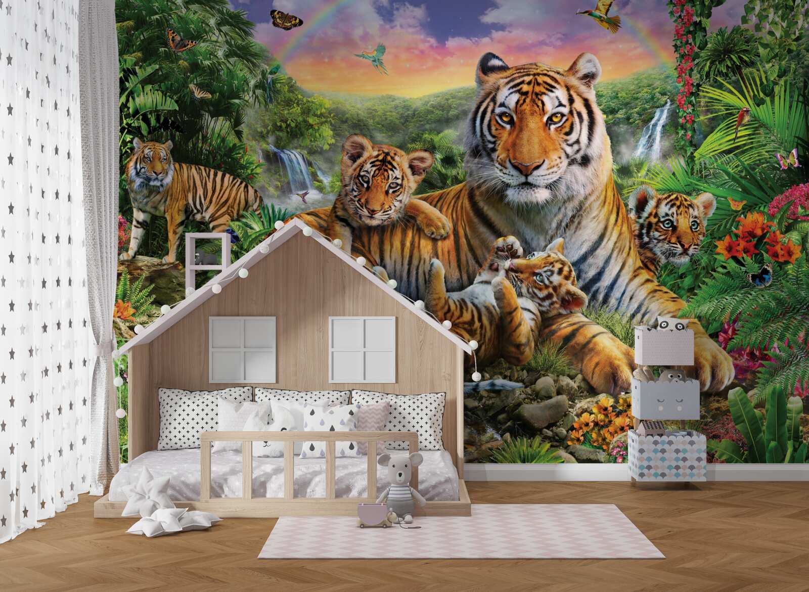 Fototapeten Mutter und junge Tiger ruhen im Dschungel
