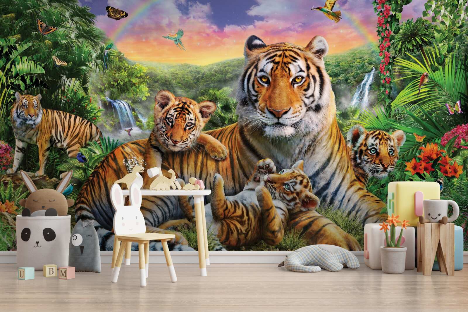 Fototapeten Mutter und junge Tiger ruhen im Dschungel