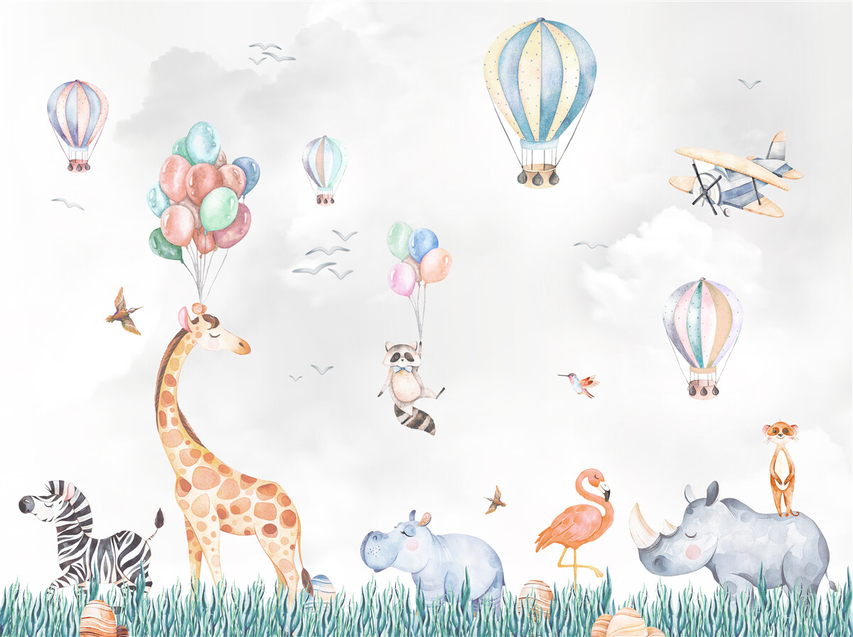 Fototapeten Luftballons und Luftballons fliegen höher als Tiere