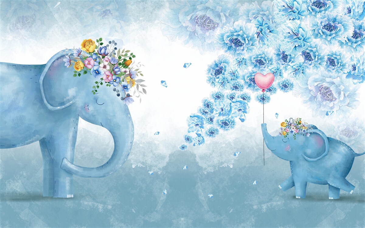 Fototapeten Kleine Elefanten mit Blumen