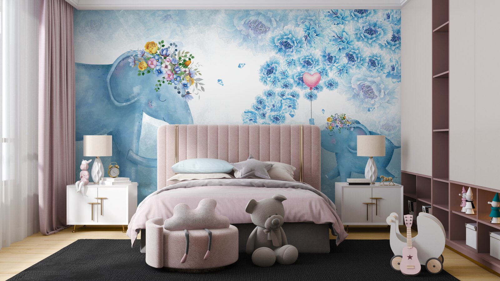 Fototapeten Kleine Elefanten mit Blumen