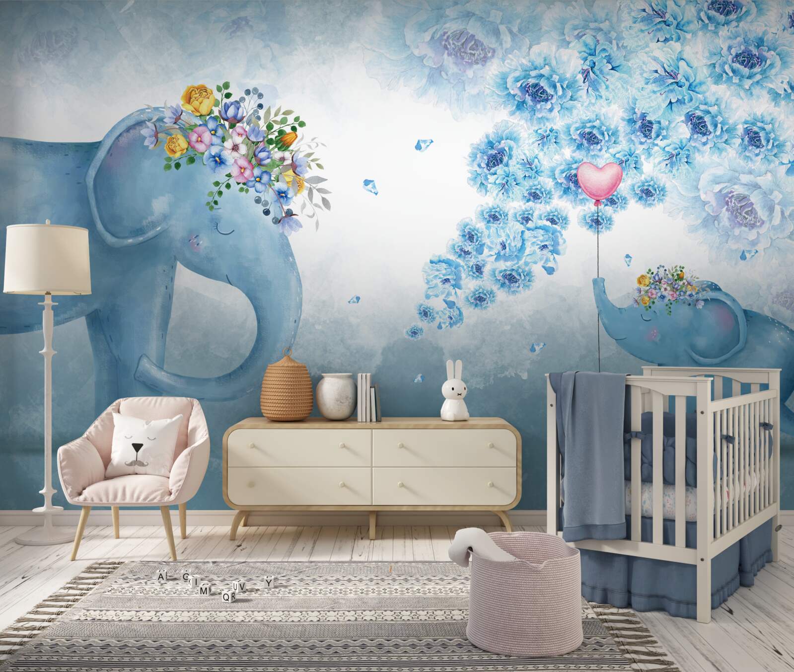 Fototapeten Kleine Elefanten mit Blumen