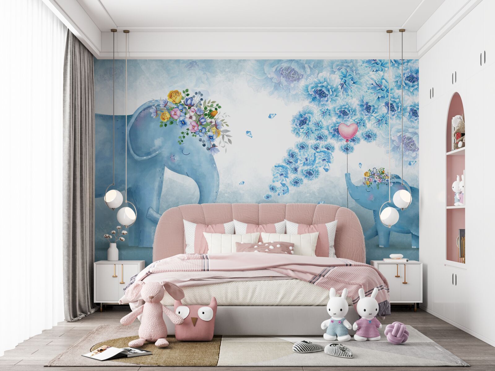 Fototapeten Kleine Elefanten mit Blumen