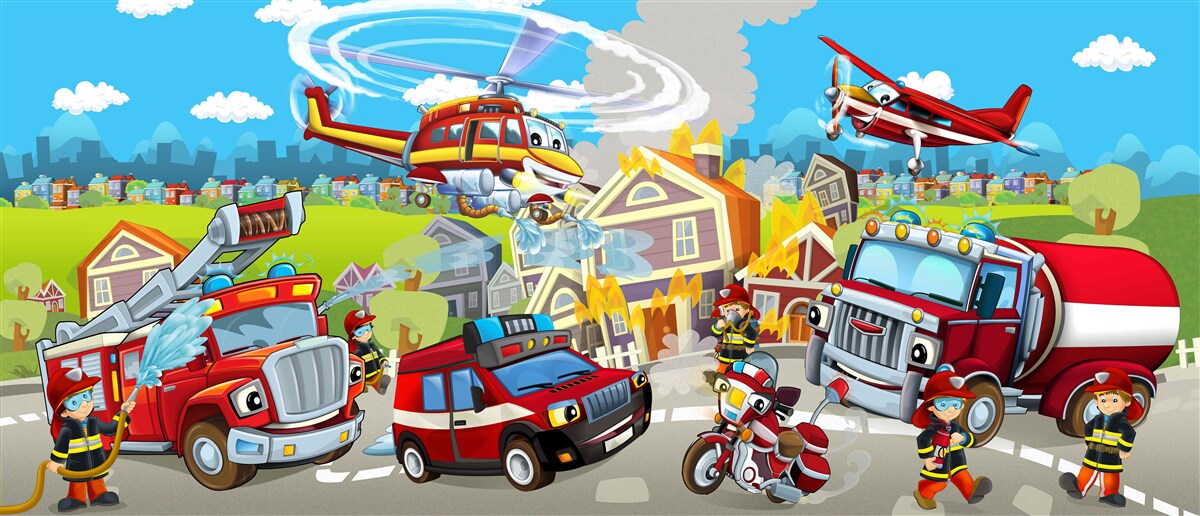 Fototapeten Feuerwehrleute und verschiedene Transportarten