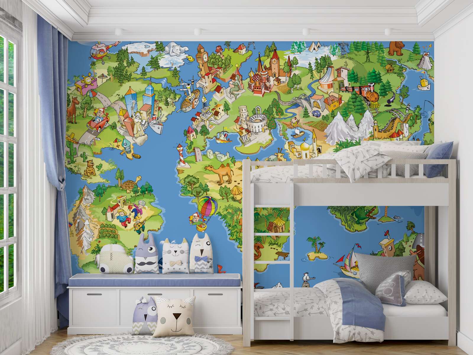 Fototapeten Karte der Welt mit Details für Kinder