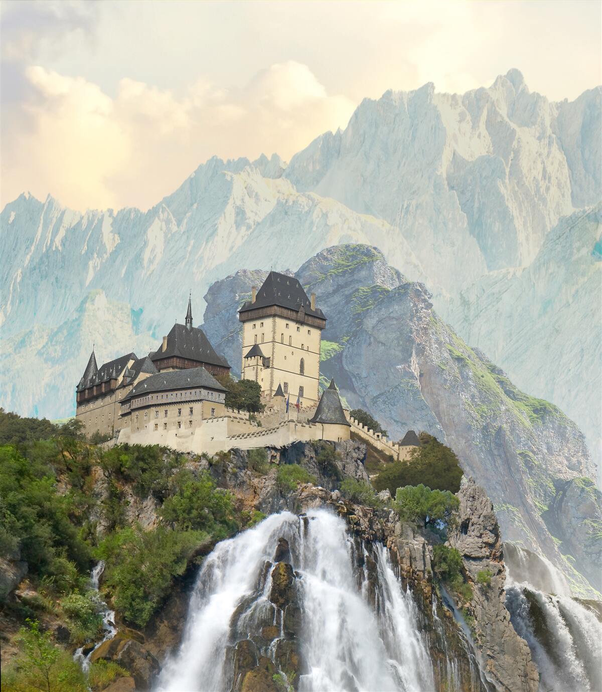 Fototapeten Karlštejn ist ein Schloss in den Bergen