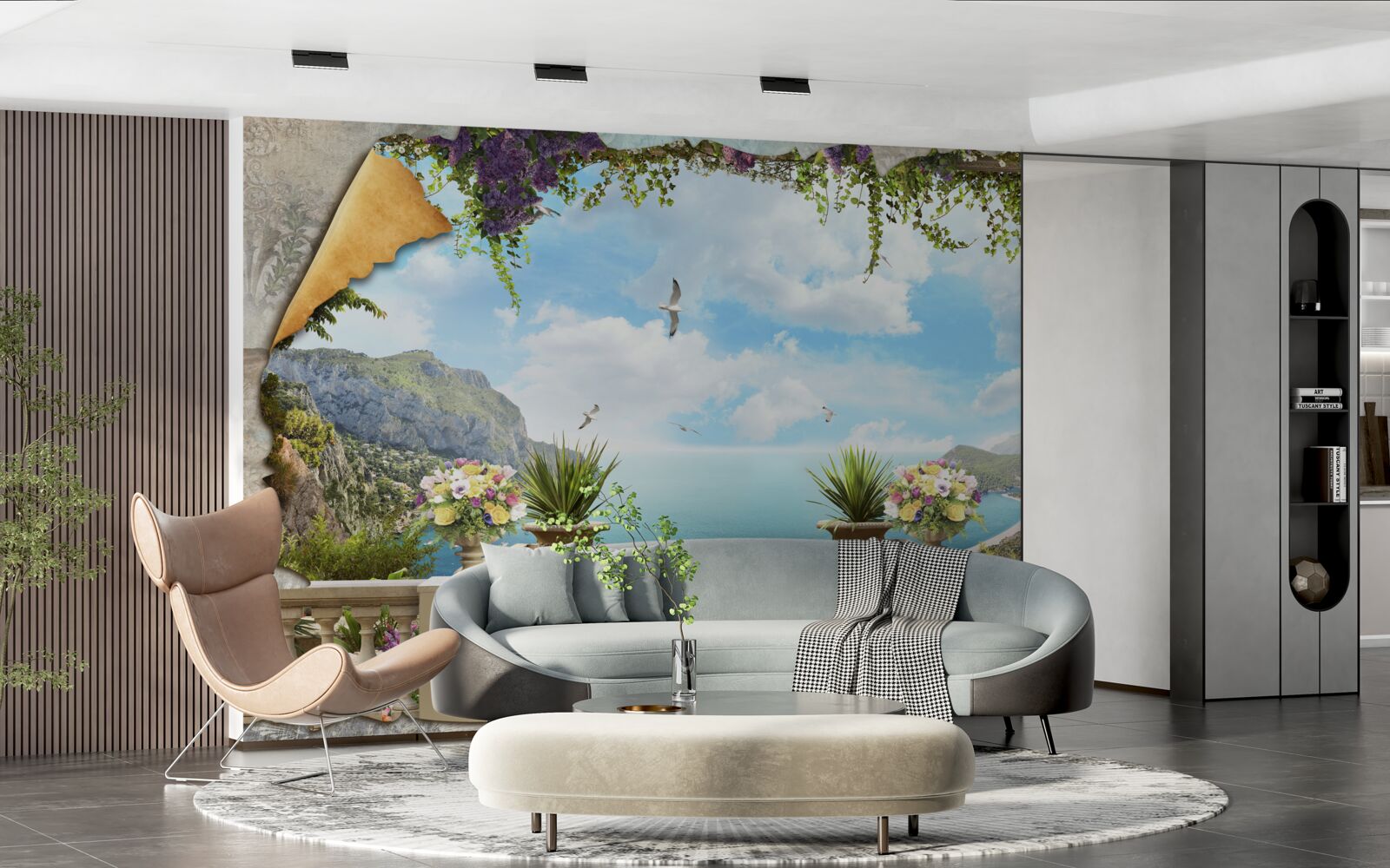 Fototapeten Ein Panoramablick auf das Meer vom Balkon