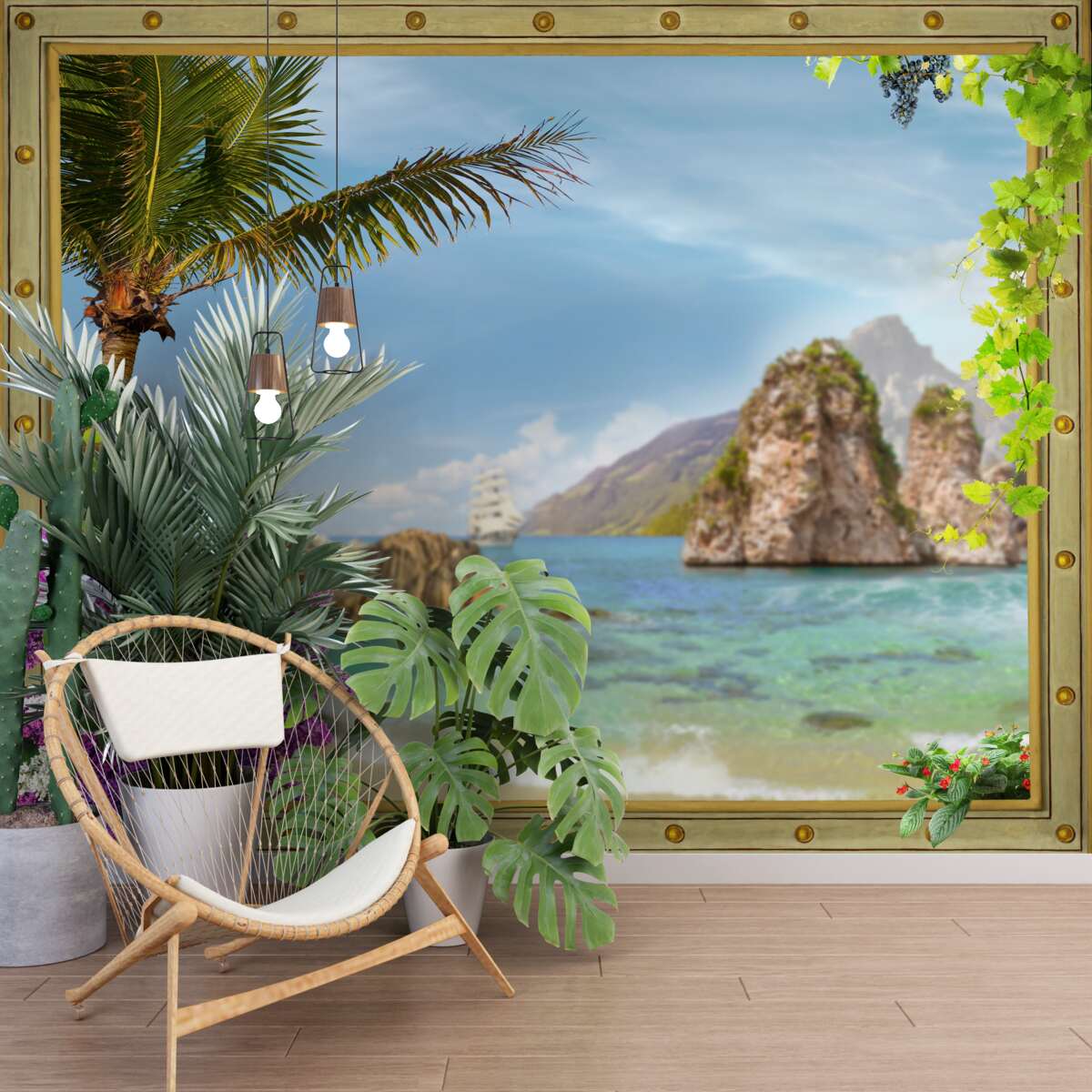 Fototapeten Das Schiff ist von Felsen umgeben