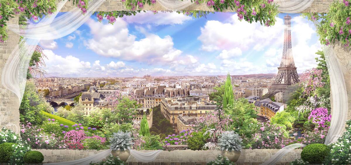 Fototapeten Panorama von Paris und sein Hauptsymbol