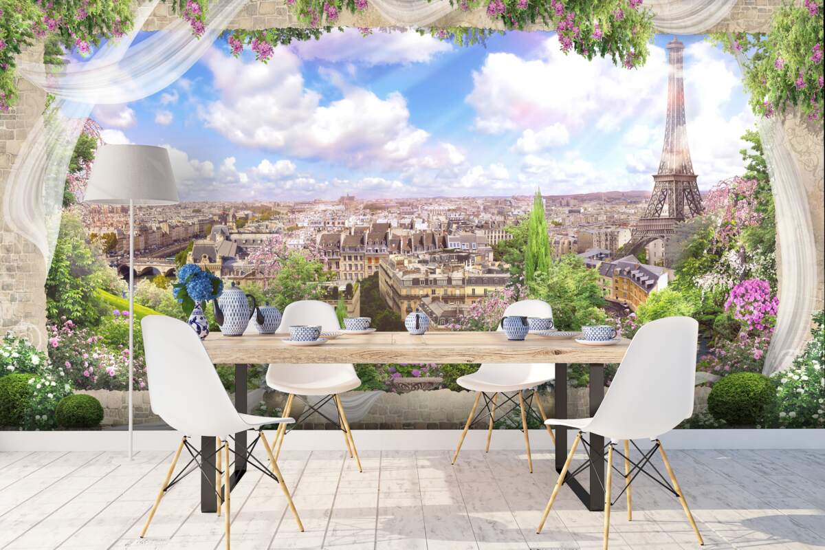 Fototapeten Panorama von Paris und sein Hauptsymbol