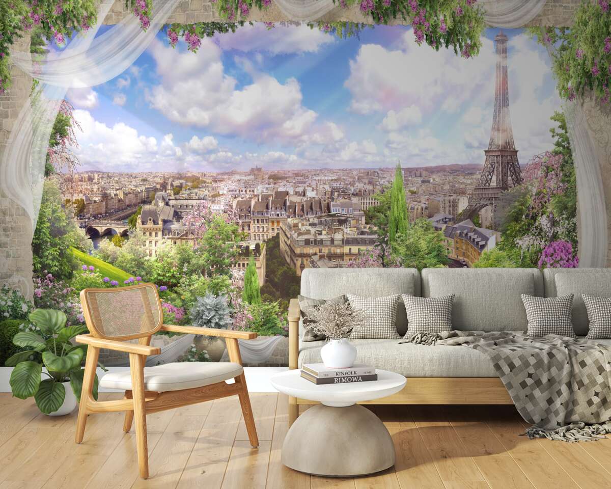 Fototapeten Panorama von Paris und sein Hauptsymbol
