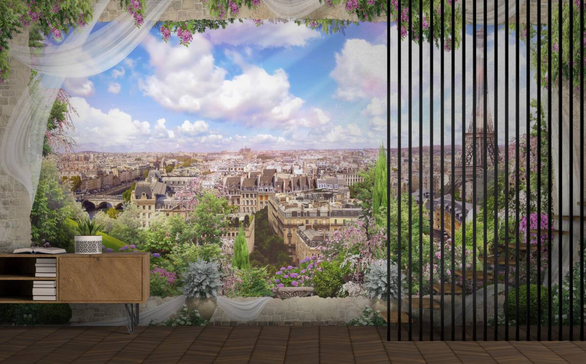 Fototapeten Panorama von Paris und sein Hauptsymbol