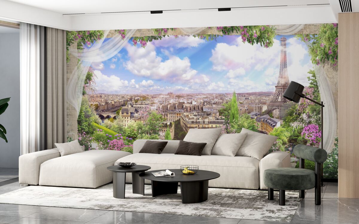 Fototapeten Panorama von Paris und sein Hauptsymbol