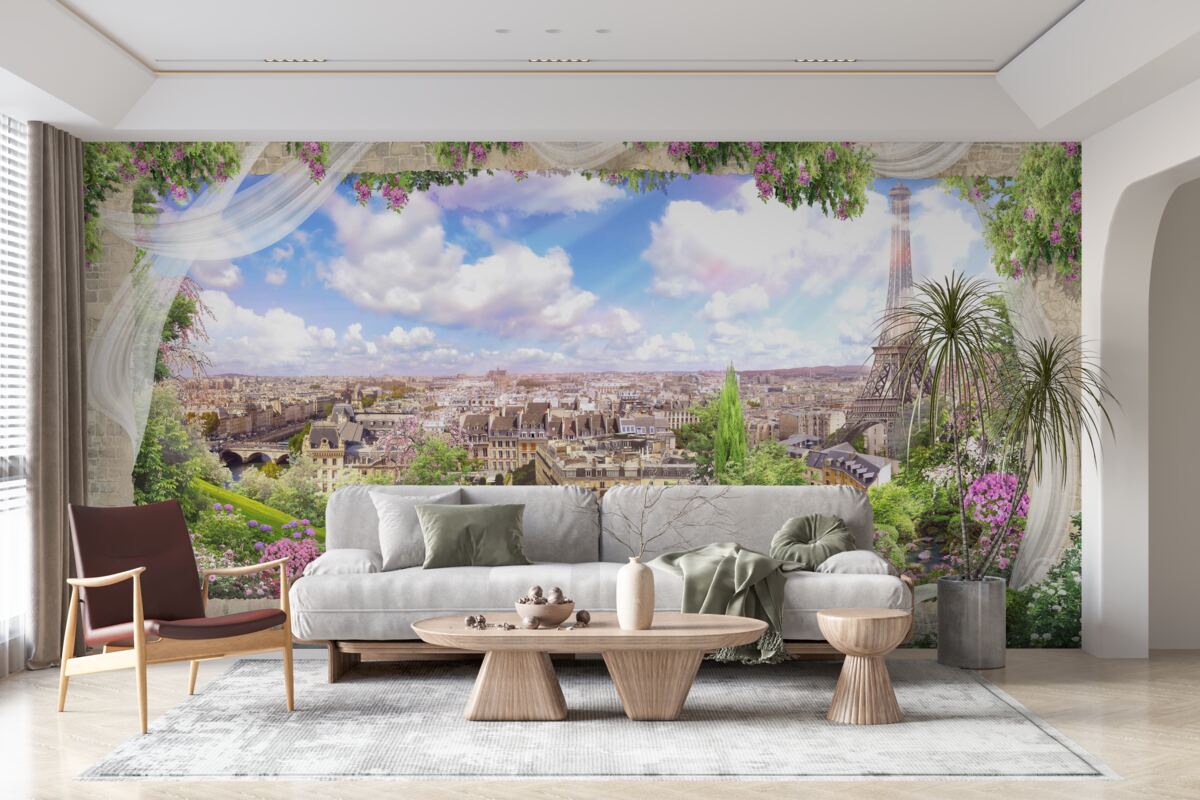 Fototapeten Panorama von Paris und sein Hauptsymbol