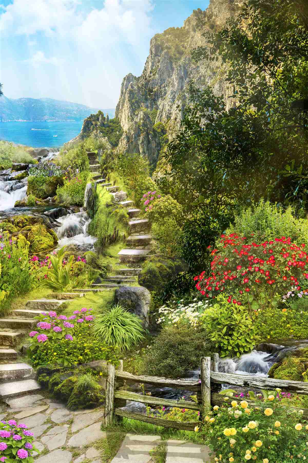 Fototapeten Garten mit Blick auf das Meer