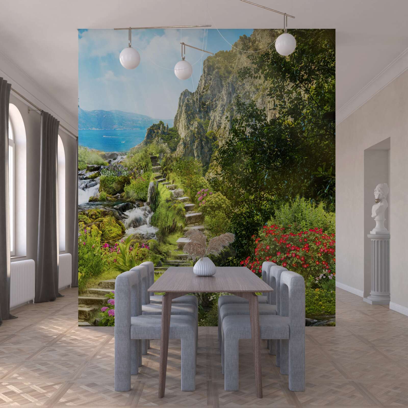 Fototapeten Garten mit Blick auf das Meer