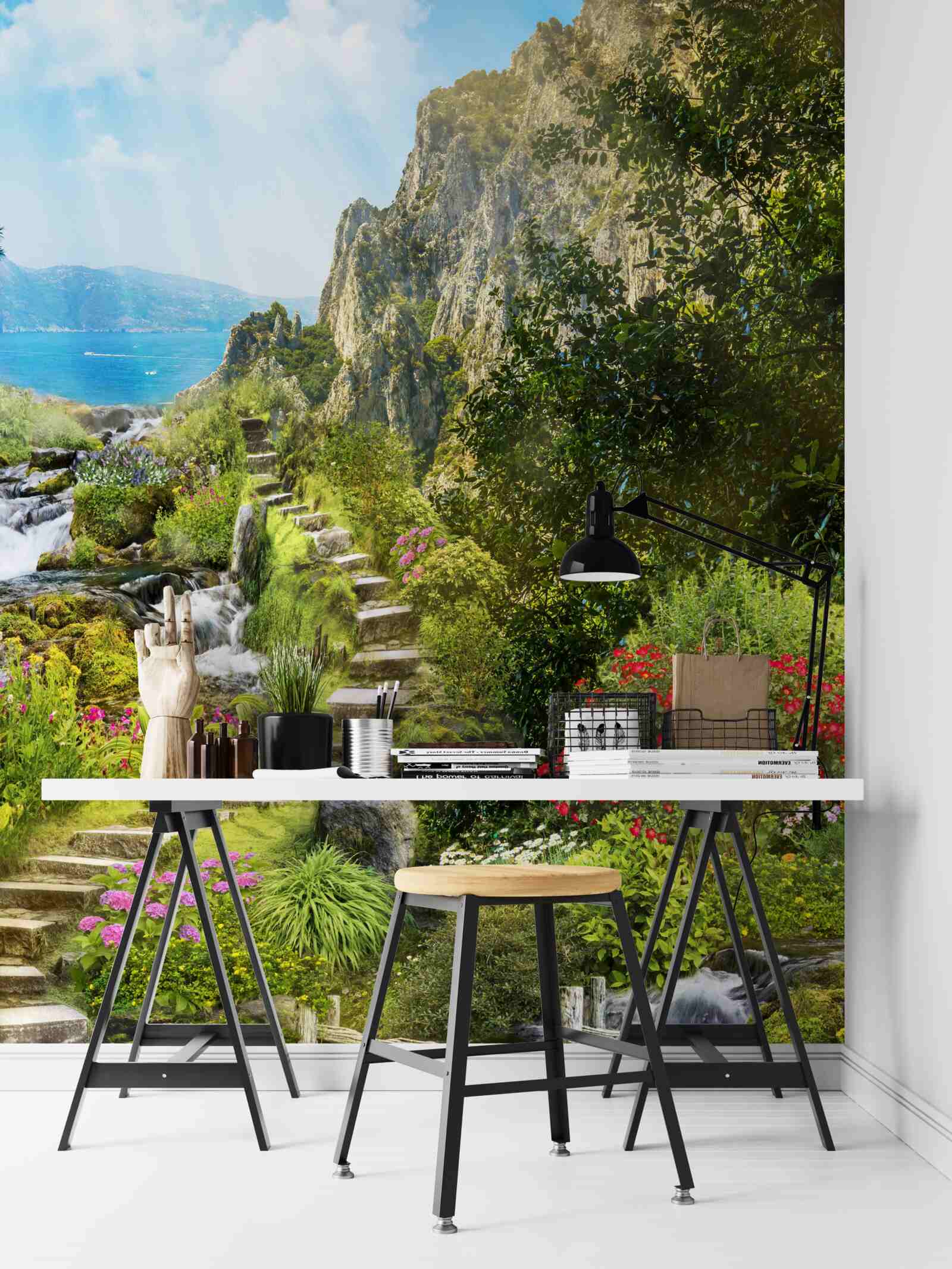 Fototapeten Garten mit Blick auf das Meer
