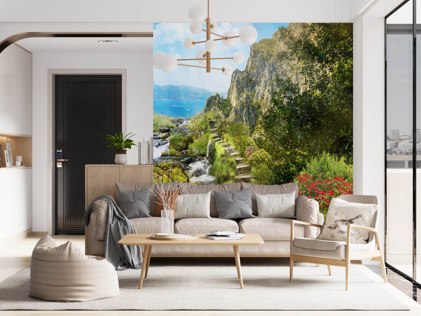 Fototapeten Garten mit Blick auf das Meer