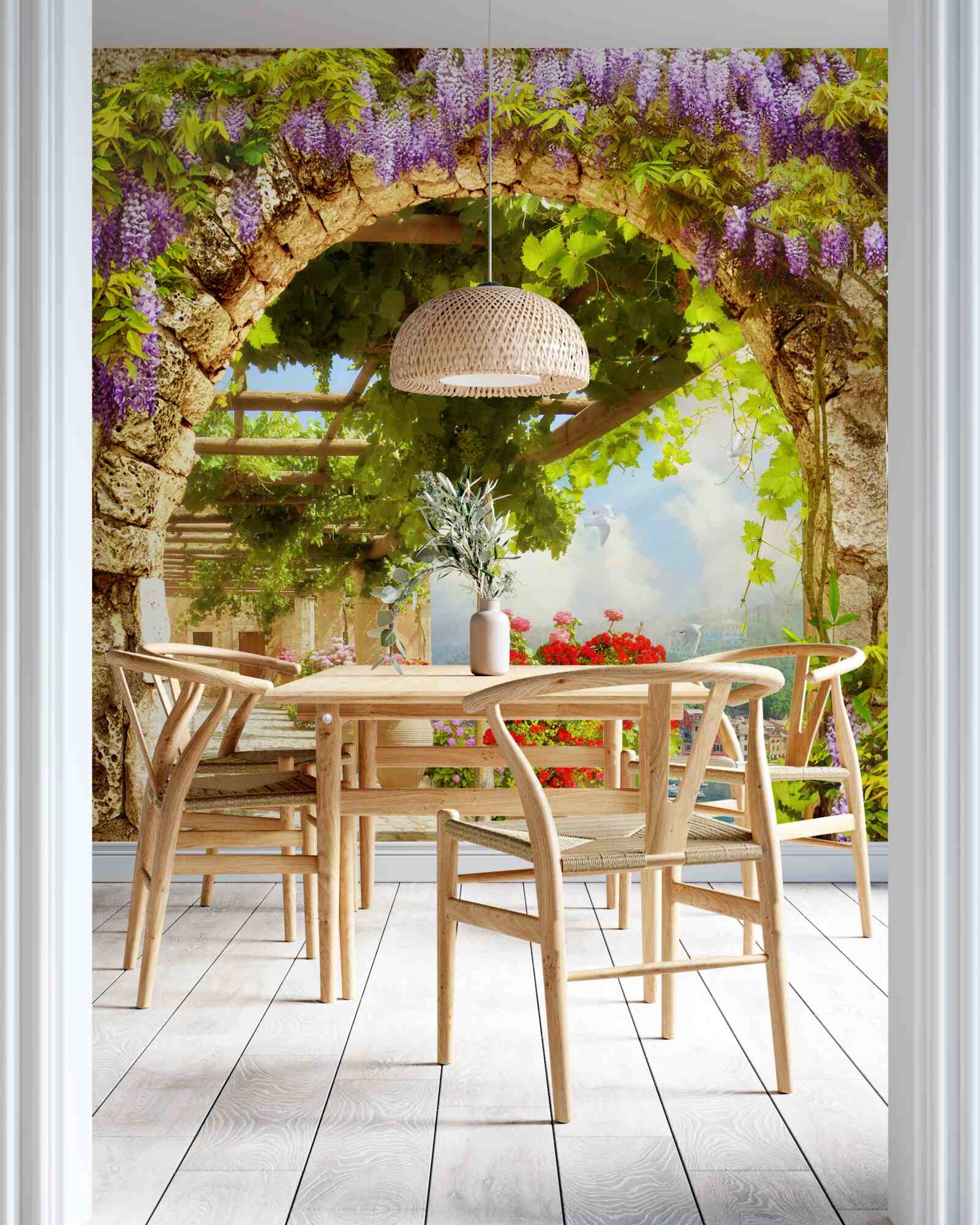 Fototapeten Die Blumen erfüllten die gesamte Terrasse