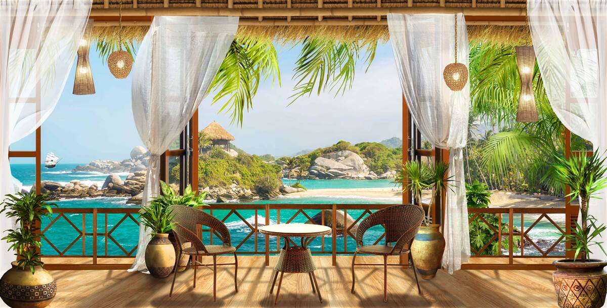Fototapeten Veranda auf einer exotischen Insel
