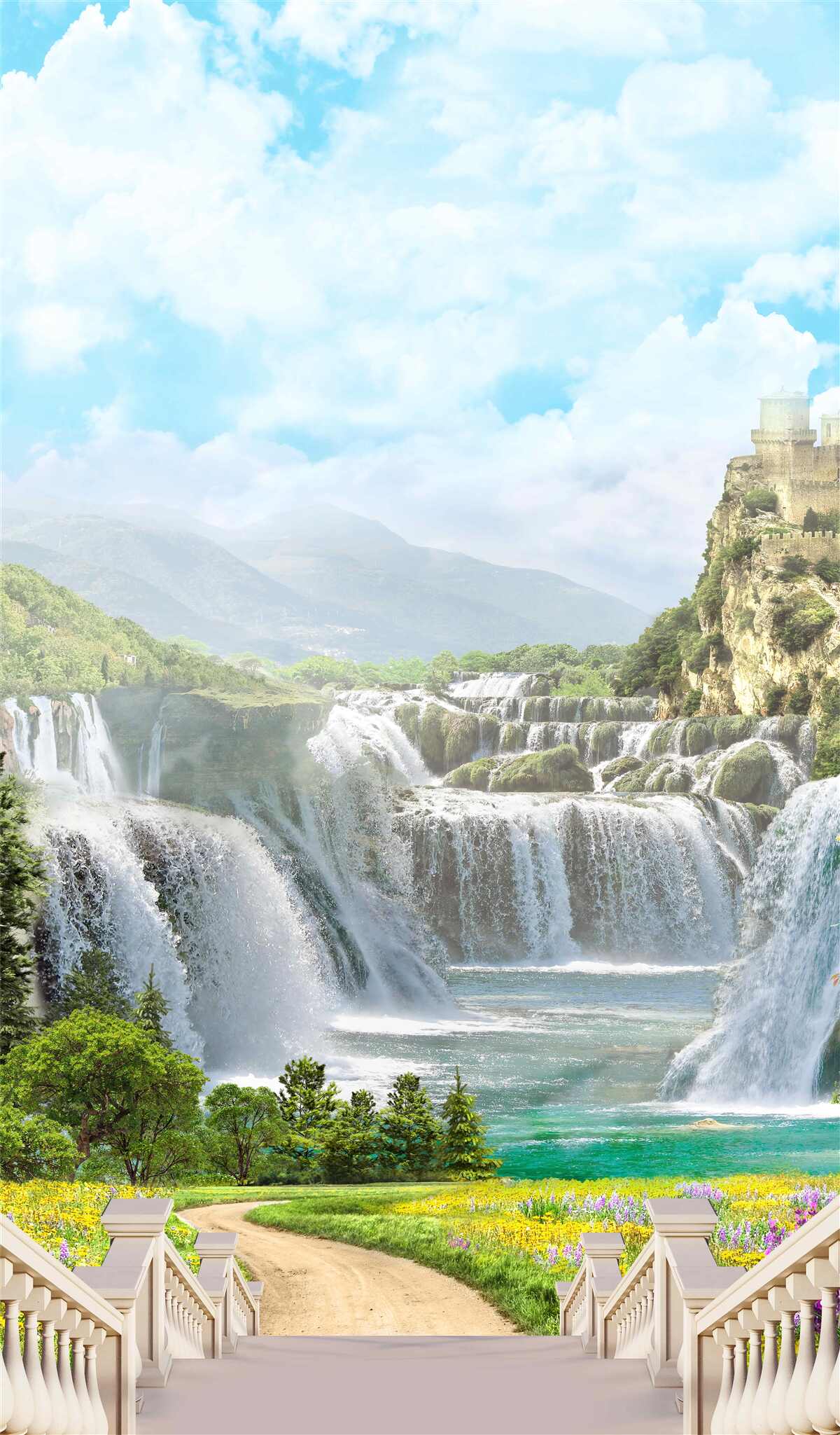 Fototapeten Weg, der zu den Wasserfällen führt
