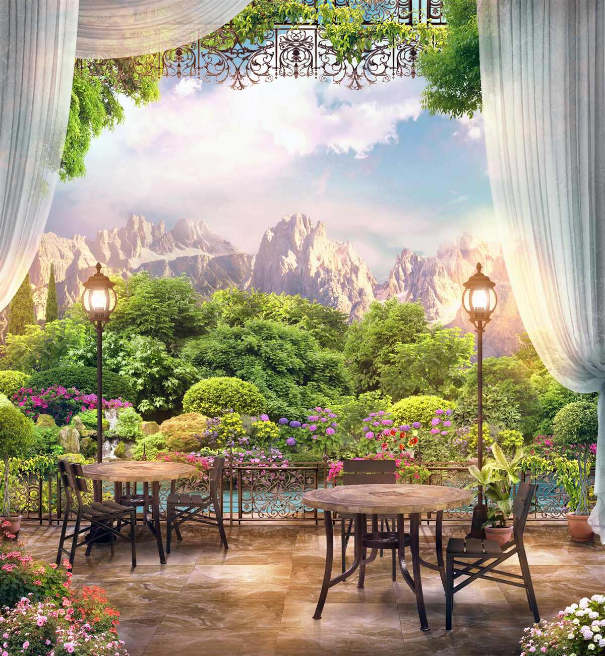 Fototapeten Orte in einem Café mit einer wundervollen Landschaft