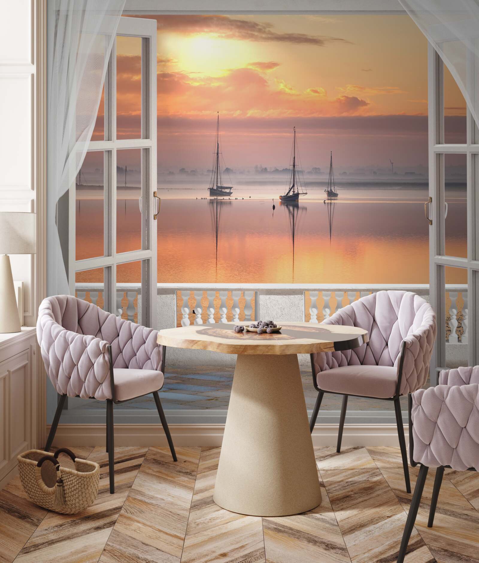 Fototapeten West Sunset Landschaft aus einem schneebedeckten Balkon