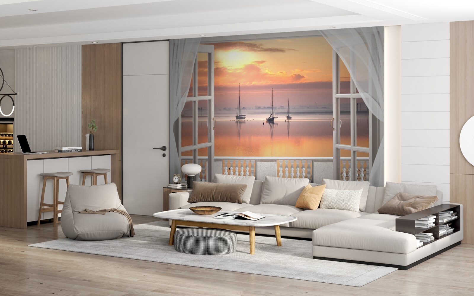 Fototapeten West Sunset Landschaft aus einem schneebedeckten Balkon
