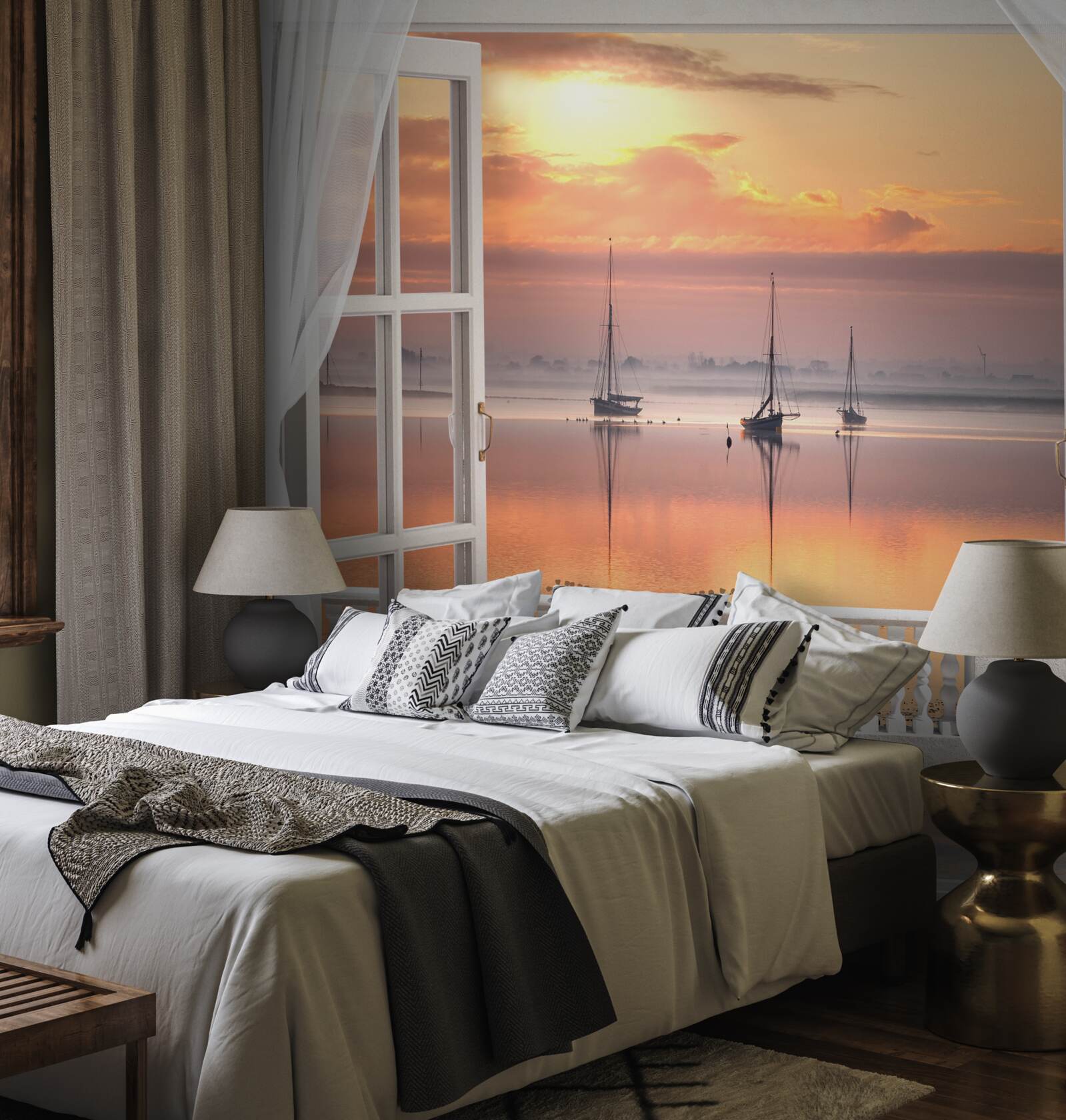 Fototapeten West Sunset Landschaft aus einem schneebedeckten Balkon