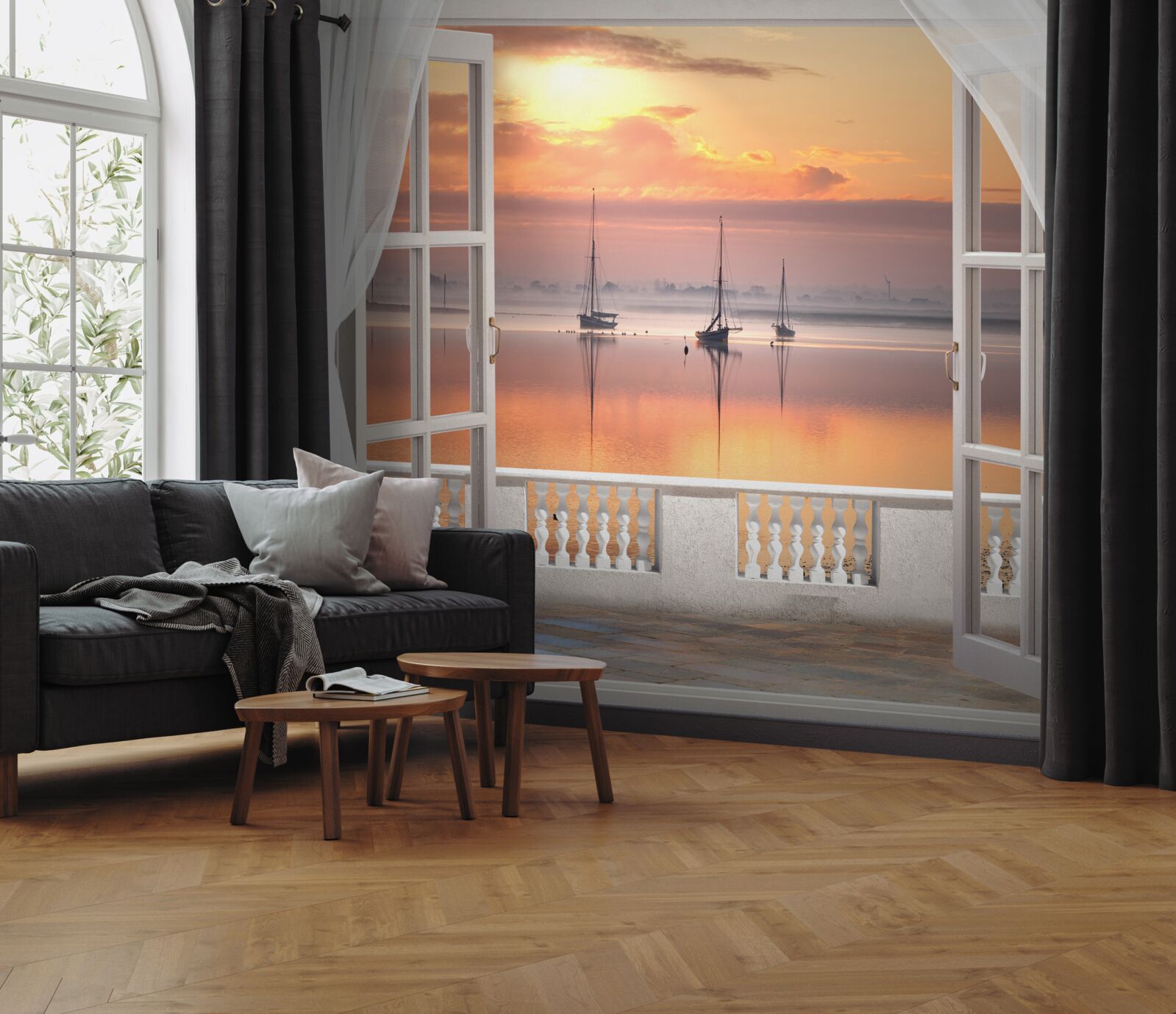 Fototapeten West Sunset Landschaft aus einem schneebedeckten Balkon