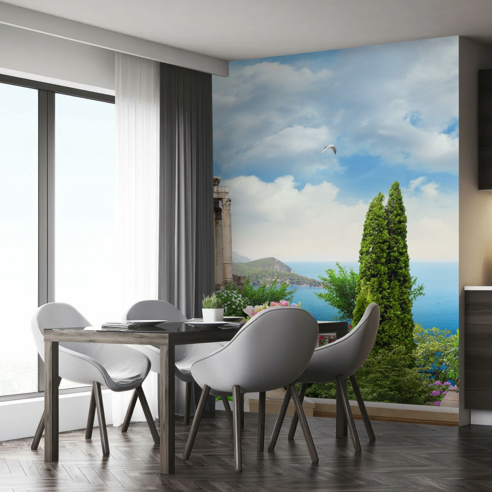 Fototapeten Blick vom Balkon auf eine schöne Landschaft