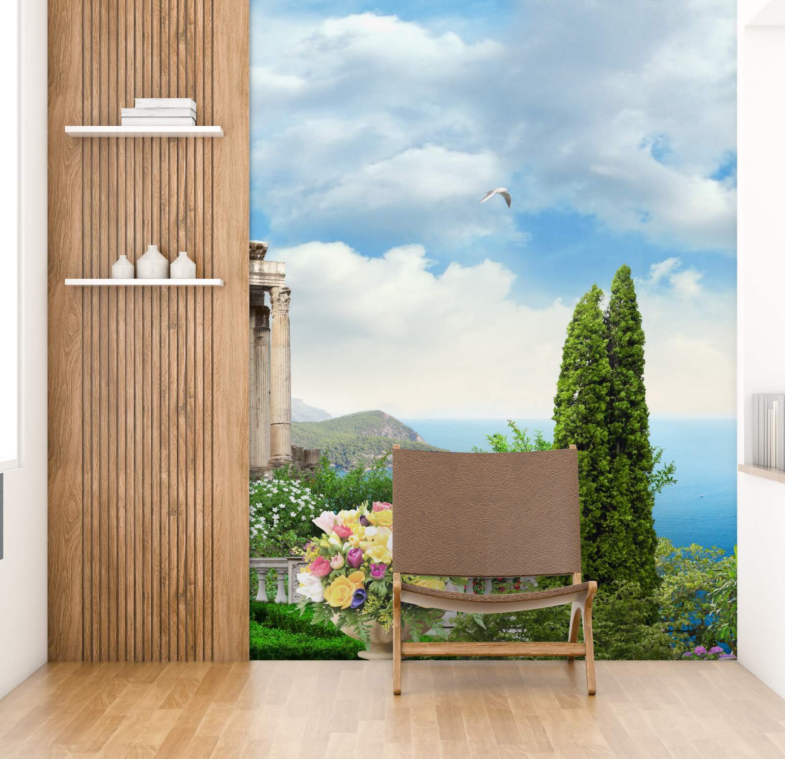 Fototapeten Blick vom Balkon auf eine schöne Landschaft