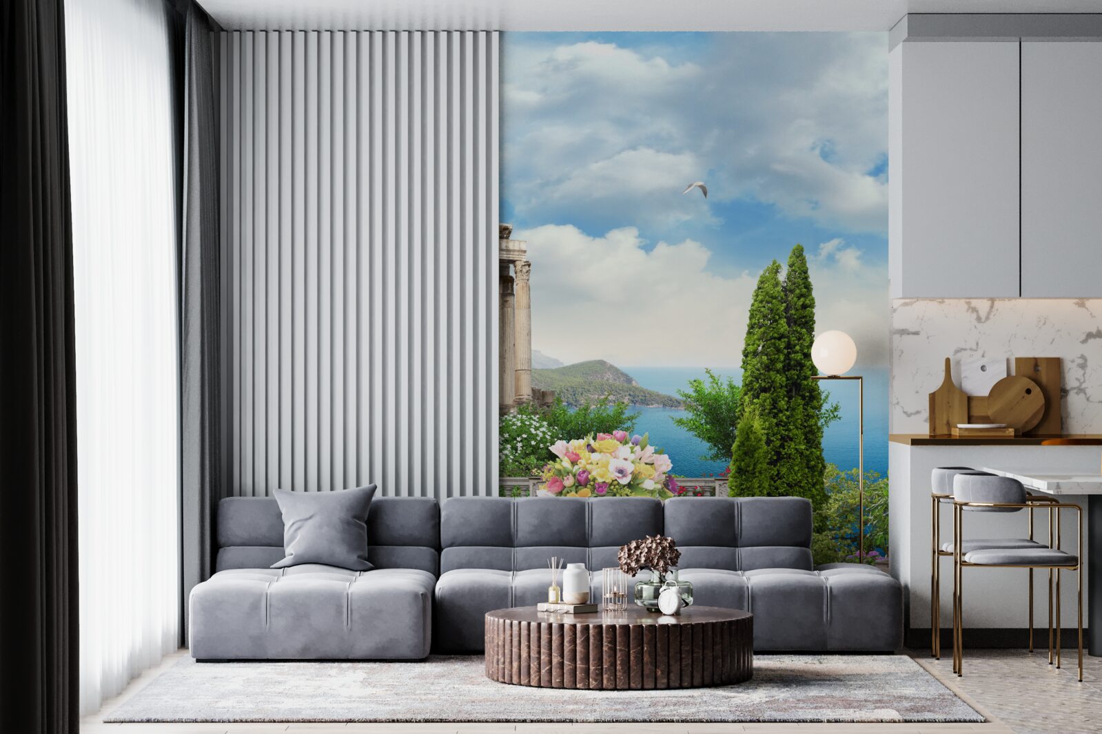 Fototapeten Blick vom Balkon auf eine schöne Landschaft
