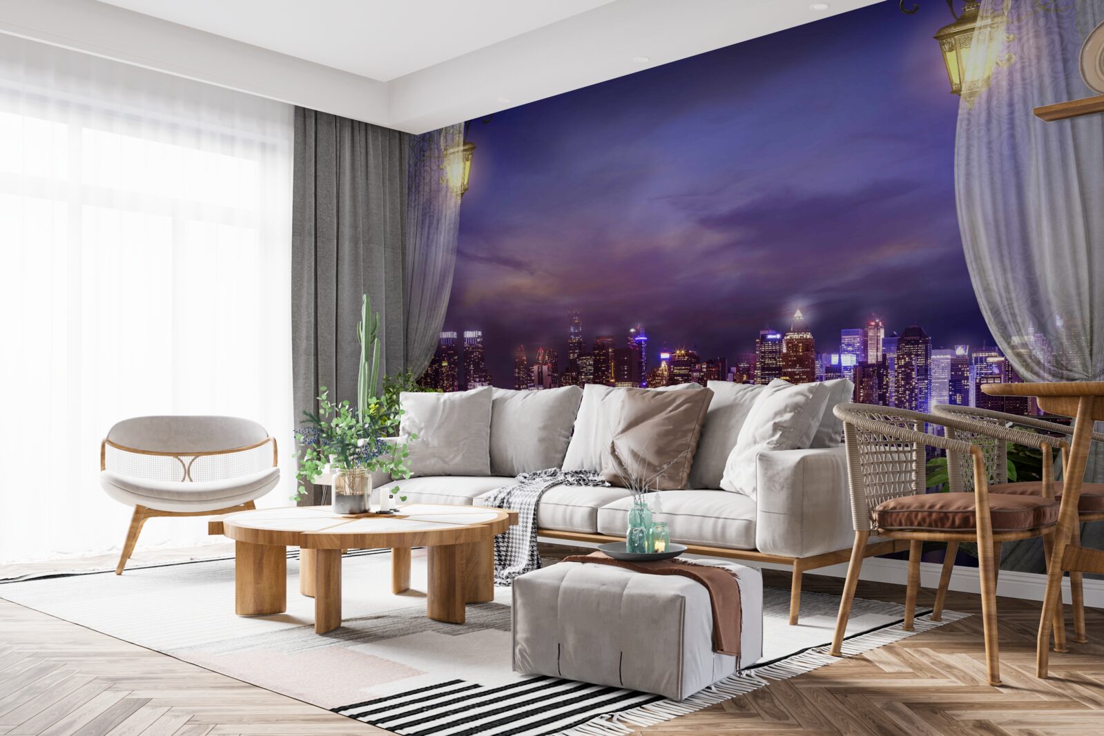 Fototapeten Die Stadt ist nachts vom Balkon aus zu sehen