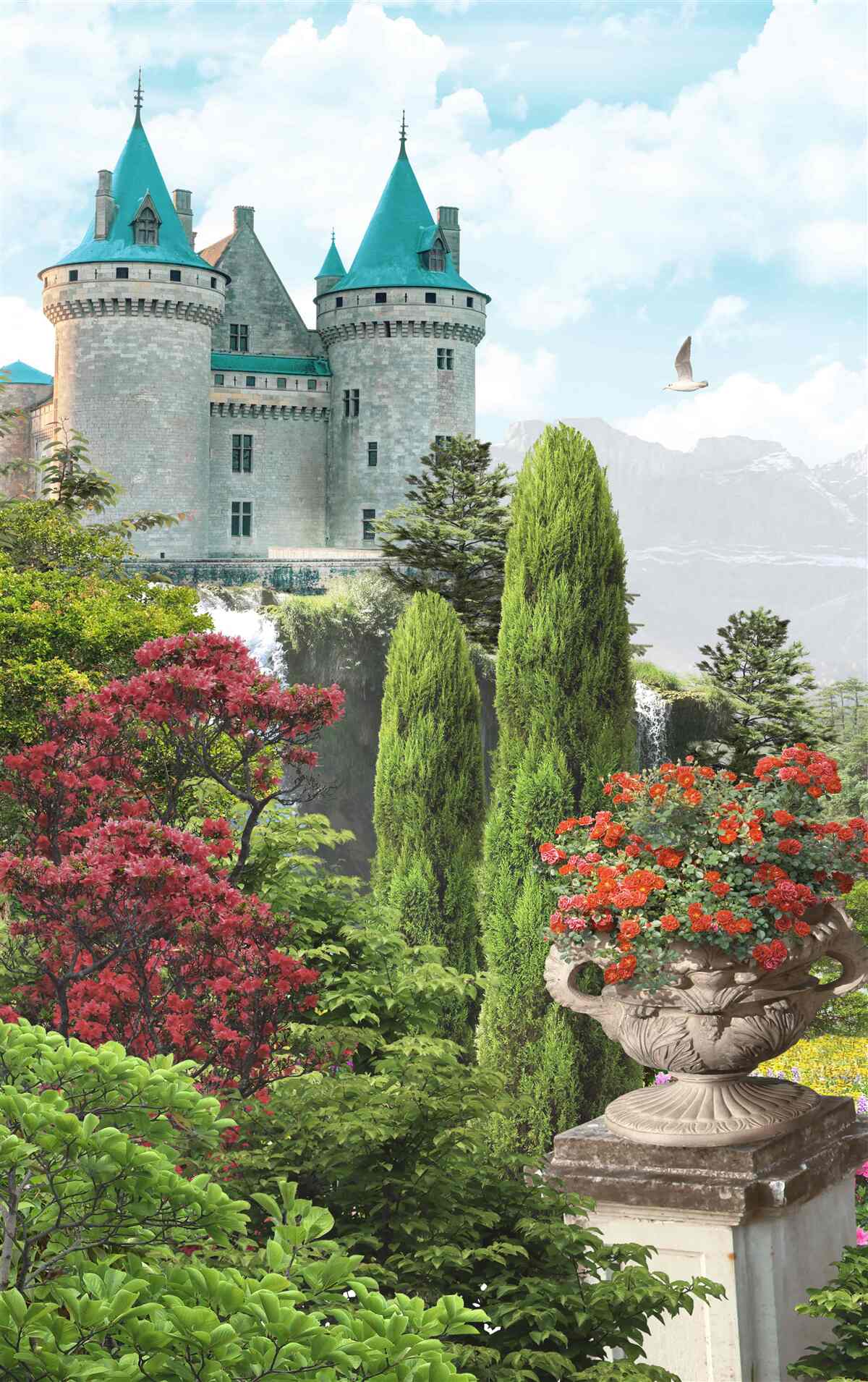 Fototapeten Märchenschloss umgeben von Grün umgeben