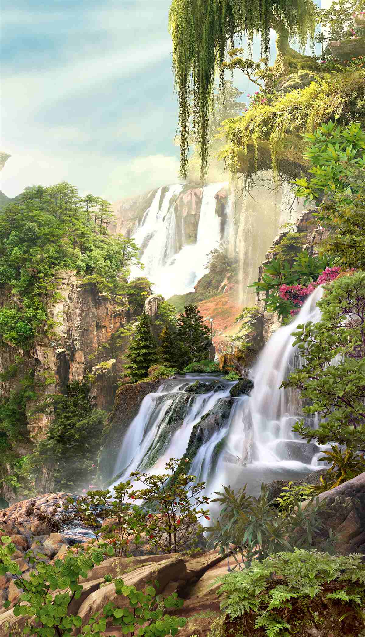 Fototapeten Grün umgibt die Wasserfälle