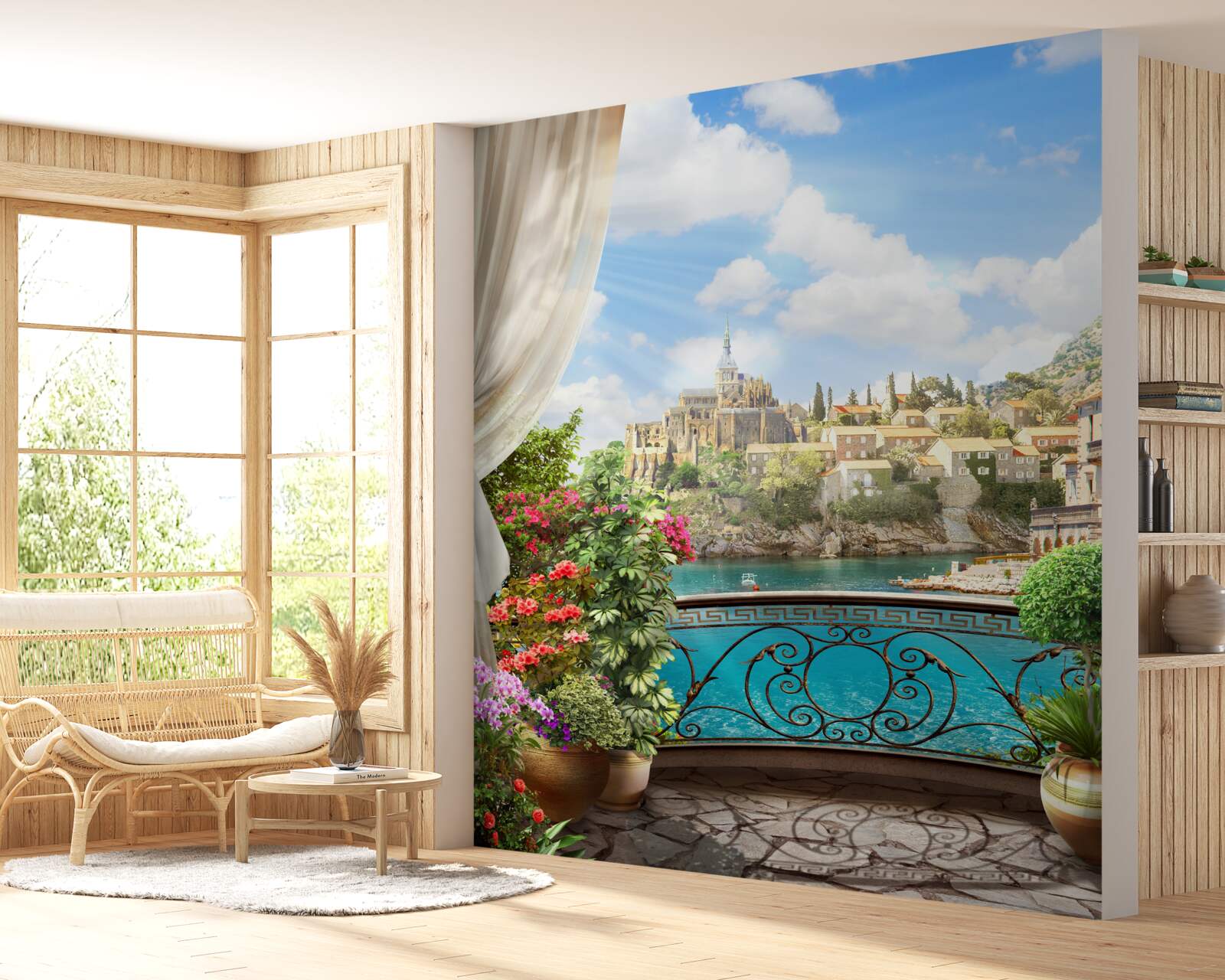 Fototapeten Ein Panoramablick auf die Stadt vom Balkon