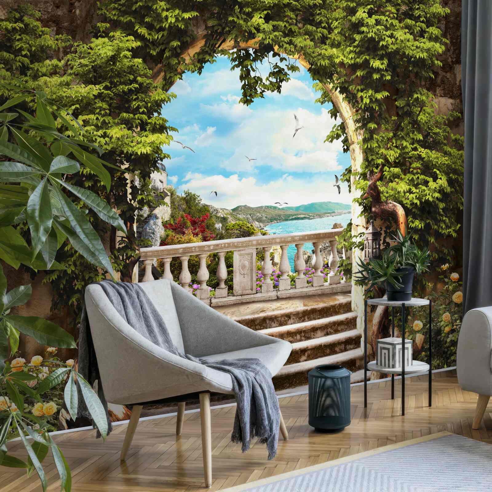 Fototapeten Treppe zum Balkon führt