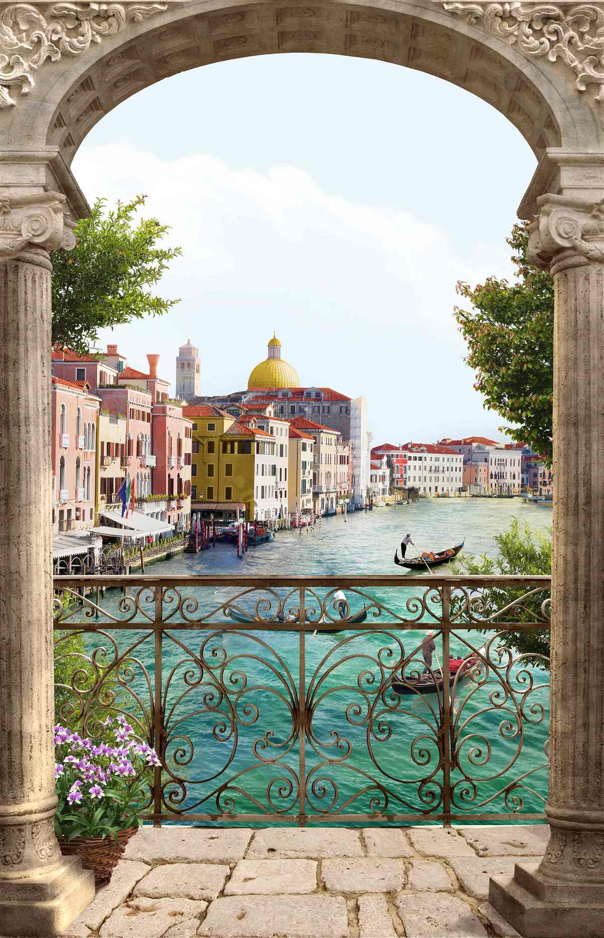 Fototapeten Bogen auf der Terrasse und eine wundervolle Landschaft