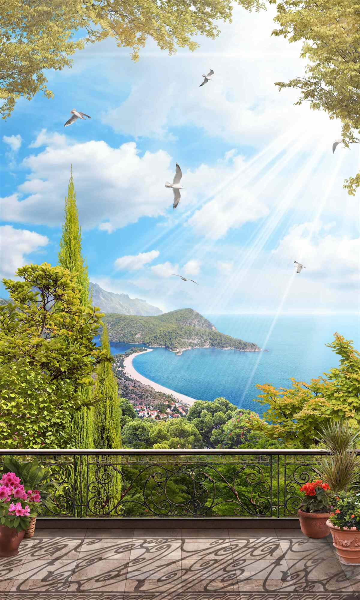 Fototapeten Blick auf das Gebiet vom Balkon
