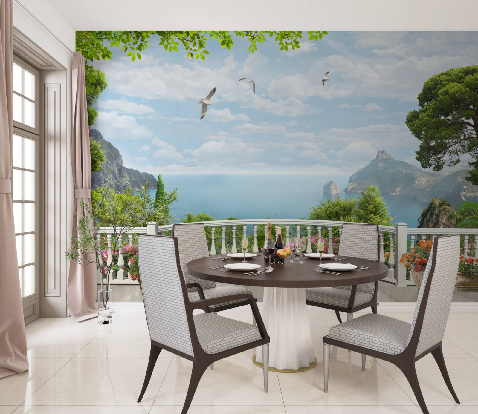 Fototapeten Ein Panoramablick auf das Meer von der Terrasse