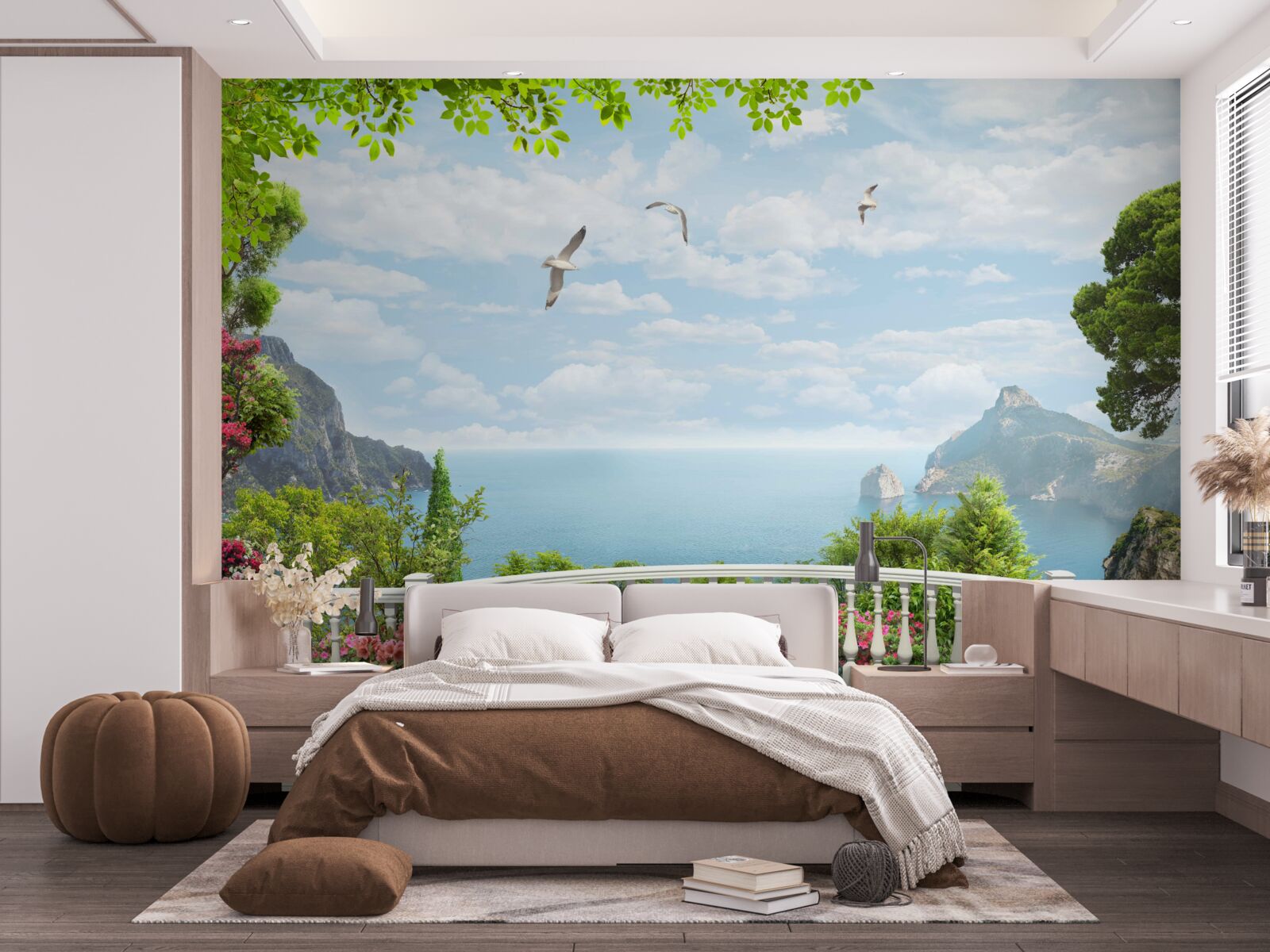 Fototapeten Ein Panoramablick auf das Meer von der Terrasse