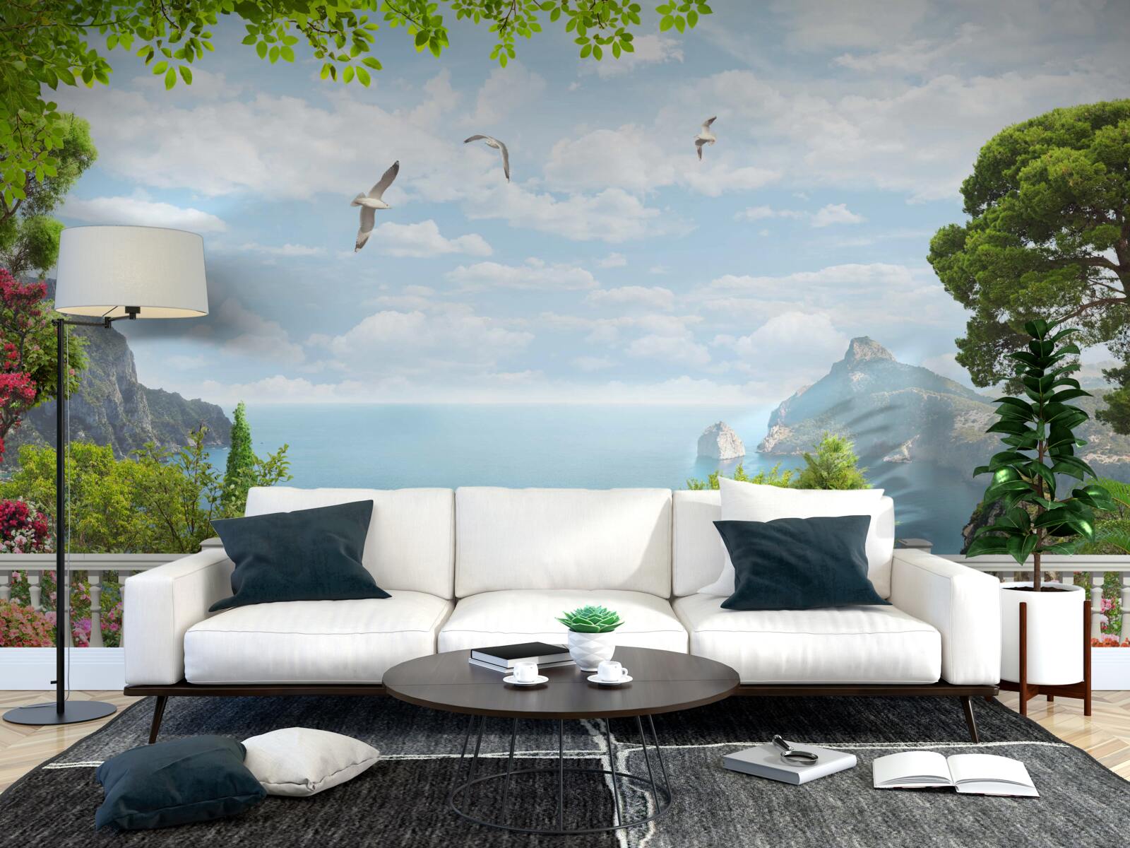 Fototapeten Ein Panoramablick auf das Meer von der Terrasse